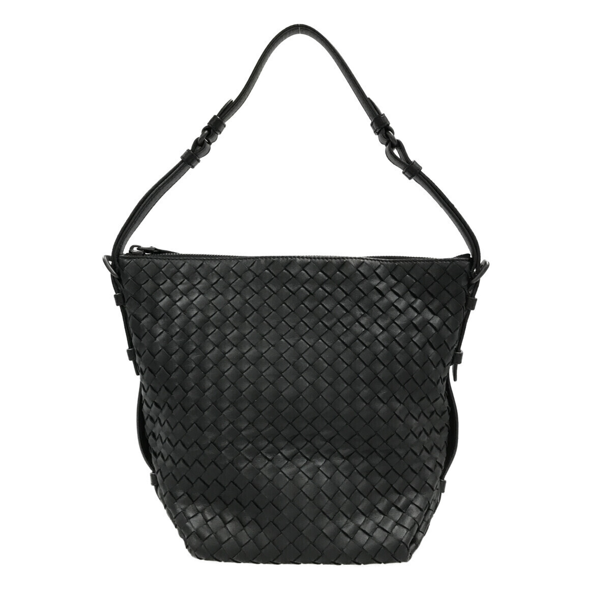 Bottega Veneta Intrecciato Woven Leather Shoulder Bag Black